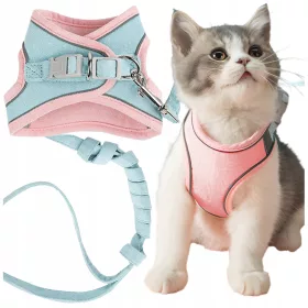  DRUCKFREIES, REFLEKTIERENDES KATZENGESCHIRR + 2XL-LEINE