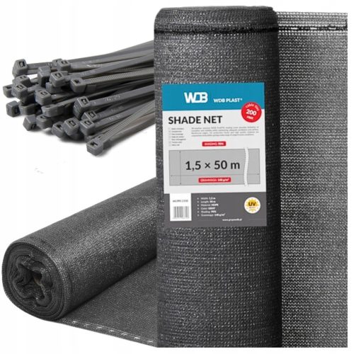 GRAUES SCHATTENNETZ 1,5 x 50 m, 95 % ZAUNABDECKUNG