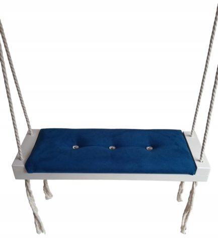  Schaukel weiß Sitz marineblau Haus Garten Kinder gepolstert Samt 50cm