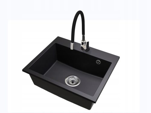 Brado EXCLUSIVE 55 FLEX Einzelbecken-Spüle, Chromsiphon, schwarzer Granit