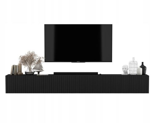  Glamour Hänge-TV-Ständer Kommode 300 cm Schwarz MAT