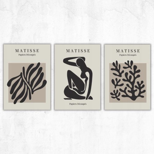 Prints ohne & mit Rahmen. Poster-Set mit 3 Matisse-Postern, Galeriewand, Innenarchitektur, Wohnzimmer, Schlafzimmer, Botanik, Beige, Menschen, Pflanzen, Kunst, ohne Rahmen, 30 x 40 cm