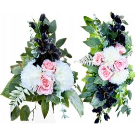    Exklusives großes Original SET Blumenstrauß + Blumenstraußdekoration für Grabdenkmal