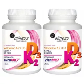   Aliness Vitamin K2 MK-7 100 µg und Vitamin D3 2000 Einheiten - 60 Kapseln für starke Knochen