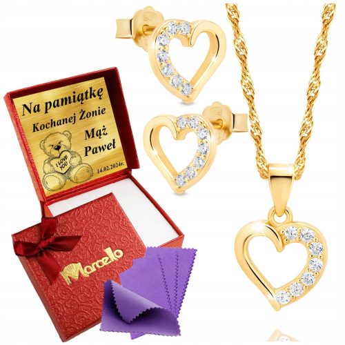 Goldschmuckset Halskette Herz Ohrringe 925 Gravur GRATIS GESCHENK