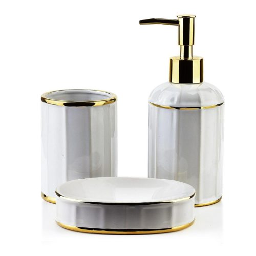 Badezimmerzubehör-Sets Mondex HTWM6676 Zubehörsets in Weiß und Gold, 3-tlg.