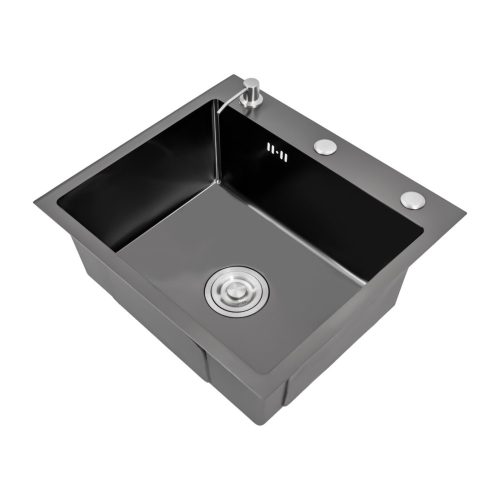 Schwarzes Waschbecken mit einer Schüssel