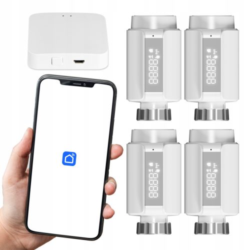  Set bestehend aus 4 x Thermostatkopf + TUYA Wi-Fi ZigBee Gateway