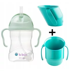    B.Box BB00520 Wasserflasche mit Strohhalm 240 ml grün + Doidy Cup 000098 blaugrüner Becher zum Trinkenlernen