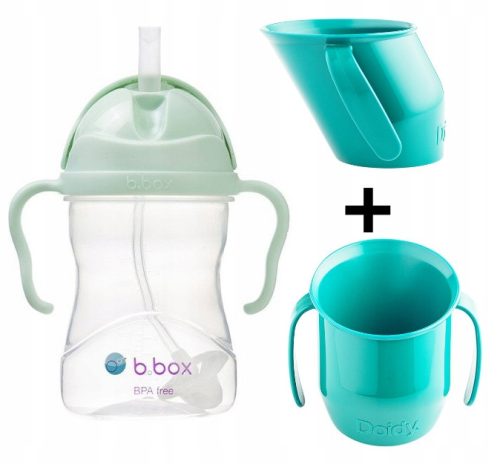  B.Box BB00520 Wasserflasche mit Strohhalm 240 ml grün + Doidy Cup 000098 blaugrüner Becher zum Trinkenlernen
