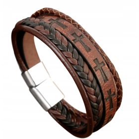  SCHWARZES LEDER-KREUZRIEMENARMBAND FÜR HERREN