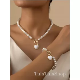    Set aus Halskette und Armband mit Perlenanhänger als Geschenk