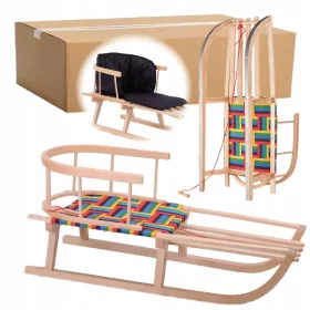    Massivholzschlitten POLISH, Rückenlehne, Sitzfläche + MATRATZE aus Gurtband