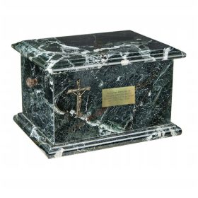 Steinurne für Asche, schwarze Bestattungsurne (Kreuz)