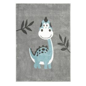  120x170 cm GRAUER TÜRKIS-DINOSAURIER-TEPPICH FÜR KINDER
