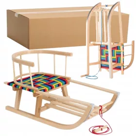    POLNISCHER Holzschlitten, Sitz aus Gurtband, Rückenlehne, Schnur, Fußstütze M