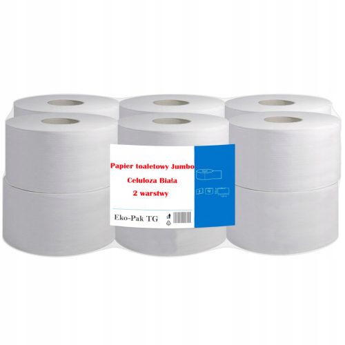  Weißes Zellulose-Jumbo-Toilettenpapier 2-lagig für BIG Roll-Spender 12 Stück