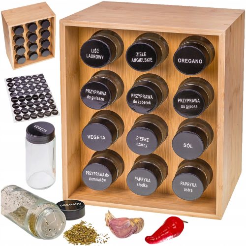 Lebensmittelbehälter Organizer-Set mit 12 Gläsern für Gewürze, Standetiketten, 48-tlg