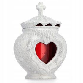  Keramikkerze, Silber und Weiß, Herz, 26 cm