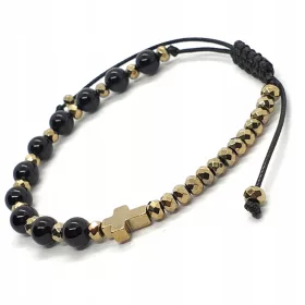  Rosenkranz-Armband an der Hand – Onyx – Schnur