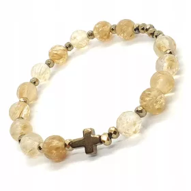  ROSARY-Armband an der Hand, Goldquarz