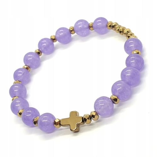  Rosenkranz-Armband an der Hand, Heather-Jade