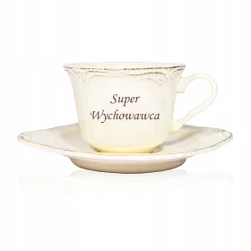   Tasse und Untertasse zum Lehrertag mit dem Aufdruck „SUPER Educator“.