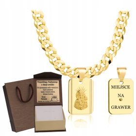    GOLDENE VOLLSTÄNDIGE HERRENRÜSTUNGSKETTE MIT PR-MEDAILLE. 925 585 KOSTENLOSE GRAVUR