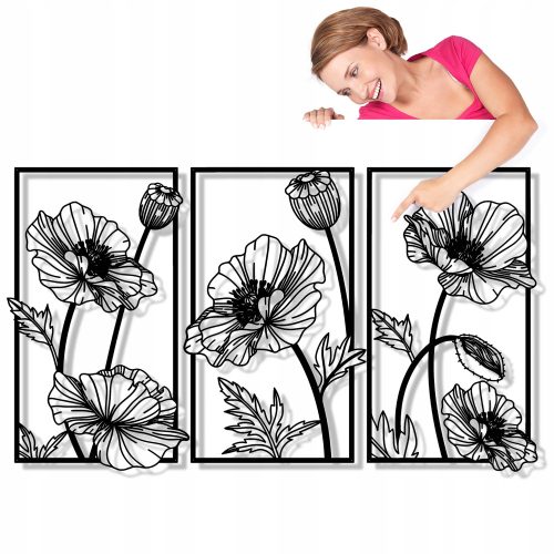 Bilder an der Wand Durchbrochene Malerei, Wanddekoration, Blumen, Mohnblumen, Wohnzimmer, durchbrochene Paneele, TRIPTIQUE