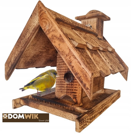  Großer Vogelhäuschen aus gebranntem Holz mit Füllung