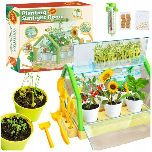 MINIGARTEN FÜR KINDER, GEWÄCHSHAUS, WACHSTUM, THERMOMETER, SAMEN, AUTOMATISCHE BEWÄSSERUNG