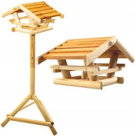  GROSSER, MASSIVER STEHENDER VOGELFUTTERHÖLZERN AUS HOLZ