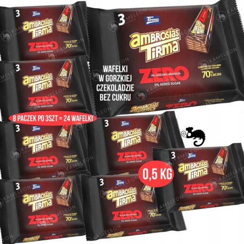 TIRMA Zuckefreie Waffeln in Dunkler Schokolade, 70% Kakao, 8x64,5g