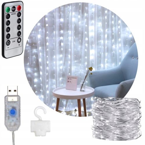  LICHTVORHANG 300LED-LAMPEN FERNBEDIENUNG GIRLANDE 3x3m KALTWEISS