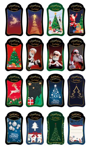  SET mit 50 x PREMIUM-WEIHNACHTSETIKETTEN für Flaschen mit Alkoholtinkturen als GESCHENK
