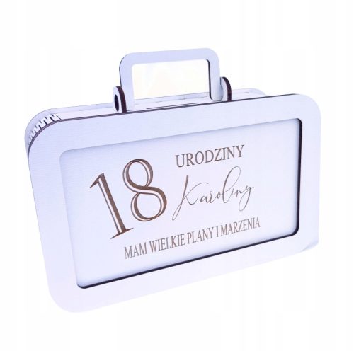 Coole, lustige Gadgets Sparschwein zum Geburtstag 18–99, mit beliebigem Namen, Text, Weiß, Geschenkkoffer