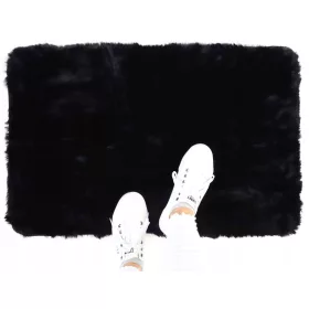    KANINCHEN-PLÜSCH-SAMTTEPPICH KANINCHENHAAR SCHWARZ WASCHBAR 80x120 CM