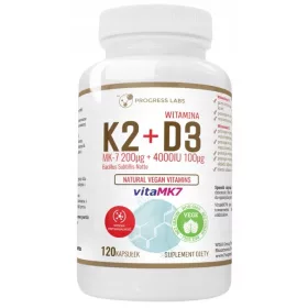   Progress Labs Vitamin K2 VitaMK7 200µg + D3 4000IU und Prebiotikum in Veganen Kapseln, 120 Stück