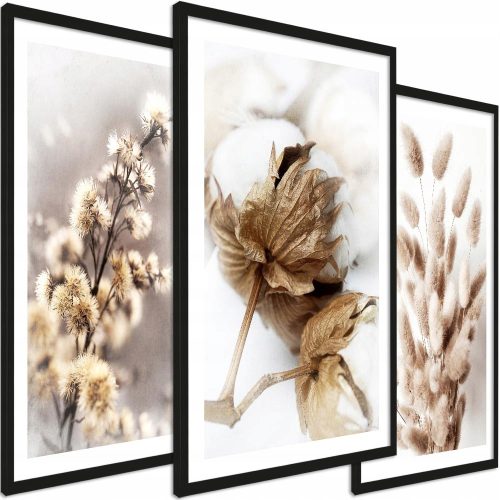 Bilder an der Wand Set mit 3 beigefarbenen Boho-Gemälden aus Baumwolle, 45/65 cm.