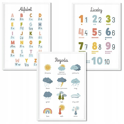  Set mit 3 Postern, 30 x 40 cm, pädagogisch, verschiedene Designs, Alphabet, Montessori-Zahlen