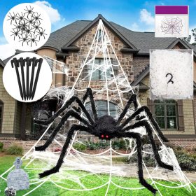    HALLOWEEN-RIESENSPINNEN-SET, 125 CM HAARIGE SPINNE, 4,8 M SPINNENNETZ