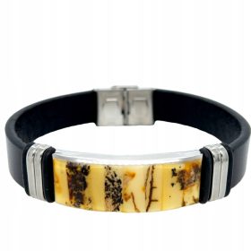  HERREN-BERNSTEIN-LEDERARMBAND, MILCHSTAHL, elegant