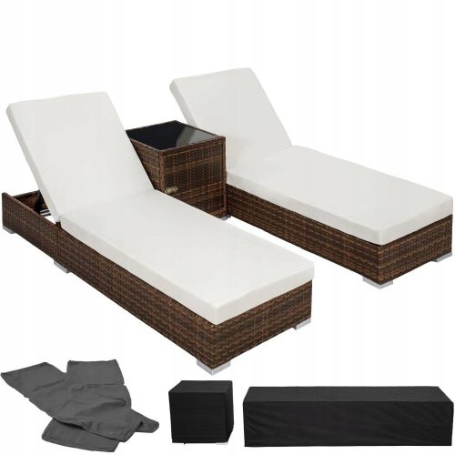 Sonnenliegen und Garten und Terrasse TecTake Technorattan-Liegestuhl in den Farben Beige und Braun