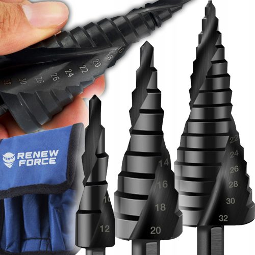 3x SPIRAL HSS Stufenkegelbohrer für Metall 4-32MM Set STARK