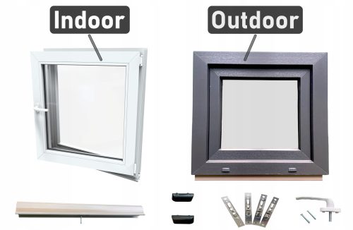Anthrazitfarbenes PVC-Fenster, rechts, 50x40 500x400 Fensterset