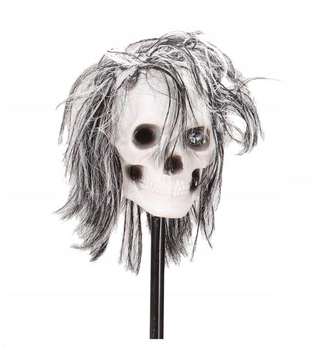  VERFLUCHT! Totenkopf mit Haaren, dekorative Halloween-Dekoration mit Schaft