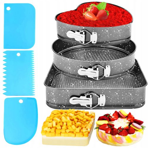 KUCHENFLIESEN-BACKFORM KUCHENBLECH HERZ-Set mit 3 Formen aus Stahl + DEKO-Spatel für Kuchen, Sahnetorten - 3-tlg