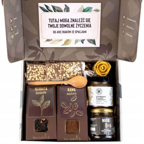  Set Geschenkkorb mit Tee und Kaffee, Zitronenhonig und Wünschen