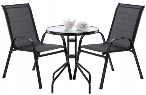 Ein Satz Garten- und Terrassenmöbel GardenLine Gartenmöbel-Set, schwarzes Metall, 3-teilig.