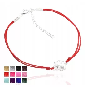    Silbernes Schnurarmband, Kleeblatt, Zirkone, Armband mit Kleeblatt